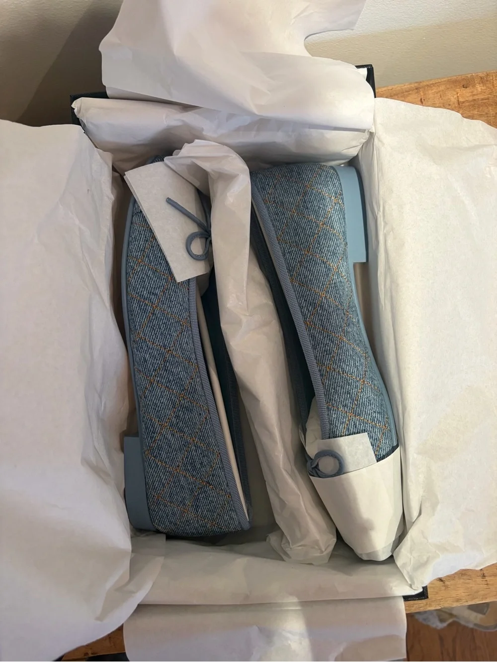 Chanel Light Blue Quilted Denim Ballet Flats
